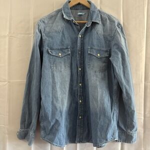 J.McLaughlin Shirt Mens Large Blue Chambray Denim Western Pearl Snap *read